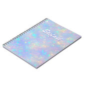 Girly Holographic Sparkle Opal Iridescent Monogram Notizblock (Linke Seite)