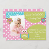 Girly Hoot Owl Design Geburtstagseinladung Einladung (Vorne/Hinten)