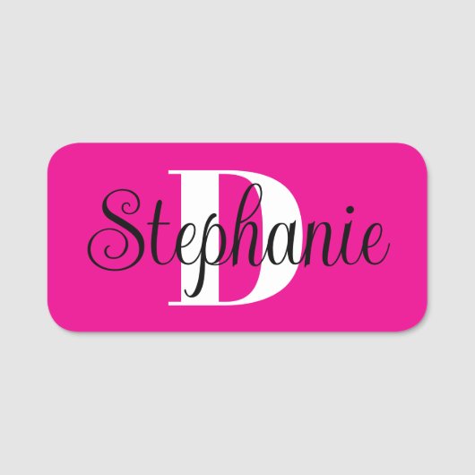Girly Hot Pink Black and White Modern Monogram Namensschild (Vorderseite)