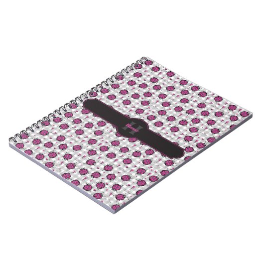 Girly Hot Pink & Black Ladybugs Gingham Name Notizblock (Linke Seite)