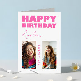 Girly Hot Pink Bold Typografy Foto Geburtstag Karte