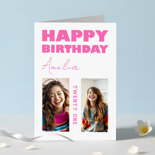 Girly Hot Pink Bold Typografy Foto Geburtstag Karte