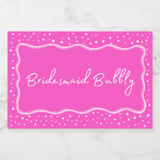 Girly Hot Pink Bridesmaid Bubbly Mini Schaumweinetikett (Einzelnes Label)