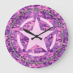 Girly Hot Pink Digital Camouflage Camo Große Wanduhr