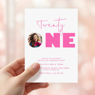 Girly Hot Pink Fett Typografie 21. Geburtstag Part Einladung