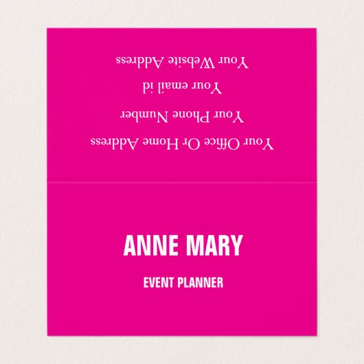 Girly Hot Pink Fuchsia Farbenfrohe Veranstaltungsp Visitenkarten (Außenseite Aufgefaltet)