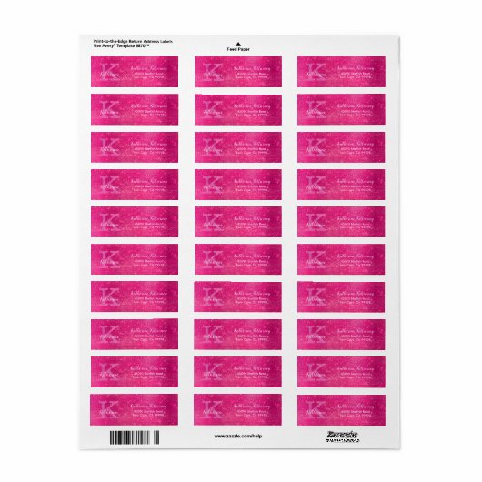Girly Hot Pink Fun Glitzer Monogram Rücksendeadres (Vorne)