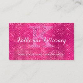 Girly Hot Pink Glam Diamond Sparkle Chic Monogram Visitenkarte