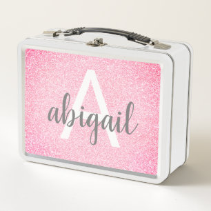 Girly Hot Pink Glitter Funkel Monogramm Name Metall Brotdose