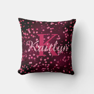 Girly Hot Pink Glitzer Glam Monogram Script Kissen