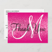 Girly Hot Pink Glitzer Ombre Monogram Vielen Dank Postkarte (Vorne/Hinten)