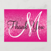 Girly Hot Pink Glitzer Ombre Monogram Vielen Dank Postkarte (Vorderseite)