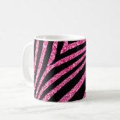 Girly Hot Pink Glitzer und Black Zebra Stripe Kaffeetasse (Vorderseite Links)