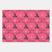 Girly Hot Pink Happy Halloween Mixed Pattern Gesch Geschenkpapier Set (Vorderseite 3)