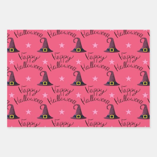 Girly Hot Pink Happy Halloween Mixed Pattern Gesch Geschenkpapier Set (Vorderseite 3)