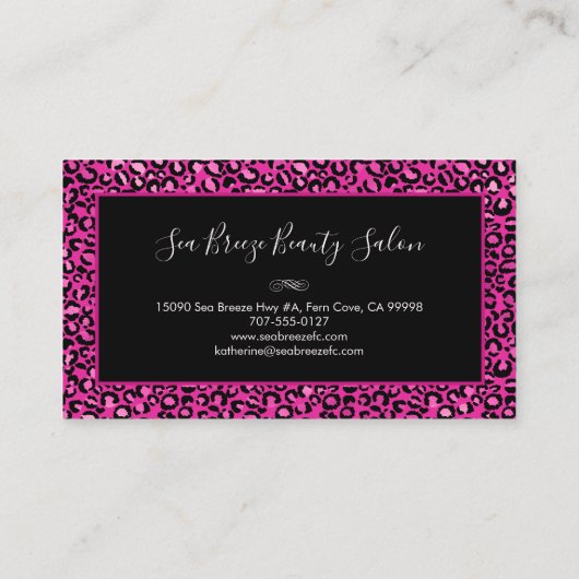 Girly Hot Pink Leopard Spots Chic Black Monogram Visitenkarte (Rückseite)