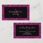 Girly Hot Pink Leopard Spots Chic Black Monogram Visitenkarte (Vorne/Hinten)