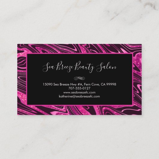 Girly Hot Pink Marmor Glitzer Fun Elegantes Monogr Visitenkarte (Rückseite)