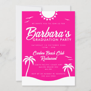 Girly Hot Pink Summer Beach Graduation Party Einladung