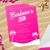 Girly Hot Pink Summer Beach Sweet 16 Einladung