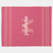 Girly hot pink  white monogram name Fleece Blanket (Vorderseite (Horizontal))