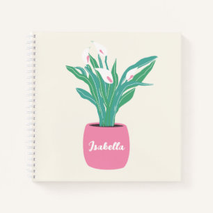 Girly Houseplant Peace Lily Notebook mit Name Notizblock