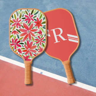 Girly Hübsch Monogram Initial Red Florals Pickleball Schläger