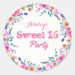 Girly Hübsch Tropical Pink Blume Sweet 16 Runder Aufkleber