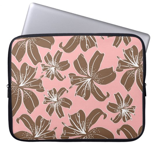Girly hübsches Rosa und Brownblumendruck-Linie Laptopschutzhülle (Vorderseite)