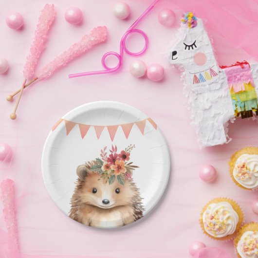 Girly Igel, Kindergeburtstag Pappteller (Party)