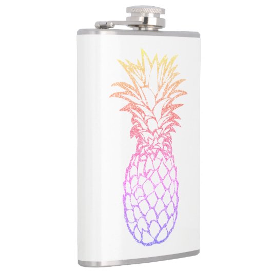 Girly Imitat-Glitzer-Ananas-weiße Flasche 8oz Flachmann (Rechts)