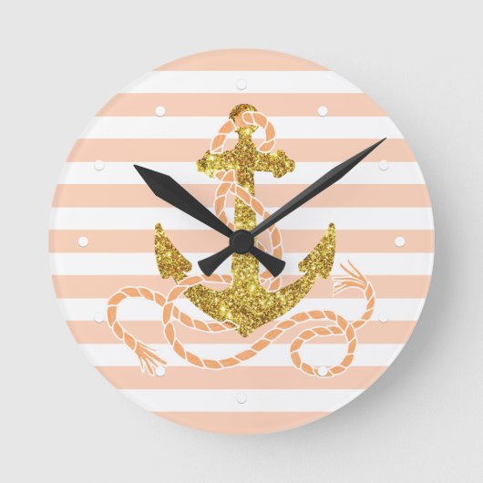 Girly Imitat-Glitzer-Anker Runde Wanduhr (Vorderseite)
