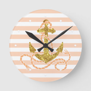 Girly Imitat-Glitzer-Anker Runde Wanduhr