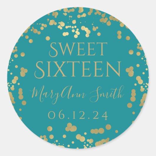 Girly Imitate Goldene Foil Confetti 16 . Geburtsta Runder Aufkleber (Vorderseite)