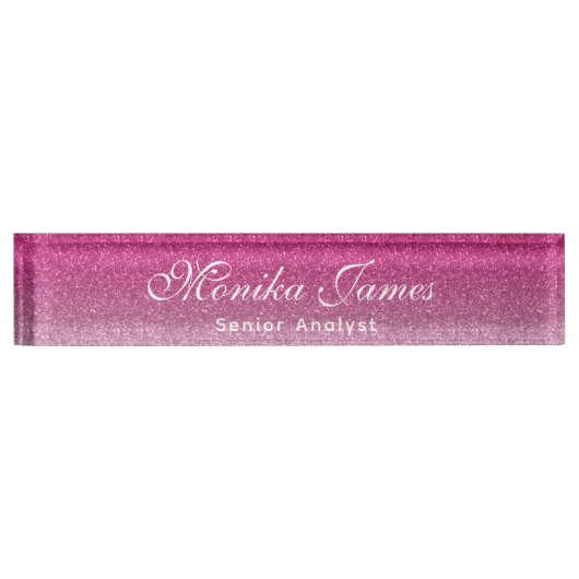Girly Imitats Glittery Hot Pink Ombre Namensplakette (Vorderseite)
