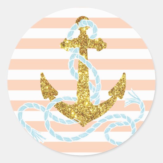Girly Imitats Glitzer Anchor Runder Aufkleber (Vorderseite)