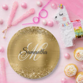 Girly Imitats Gold Glittery Foil Monogram Pappteller (Party)