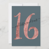 Girly Imitats Rose Gold Dusty Blue Glitzer Sweet 1 Einladung (Rückseite)