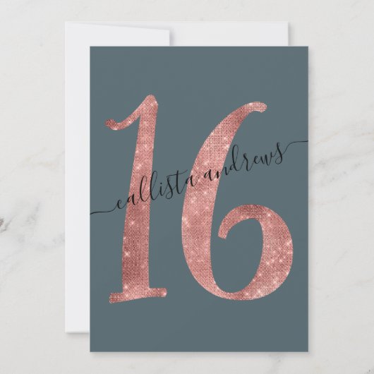 Girly Imitats Rose Gold Dusty Blue Glitzer Sweet 1 Einladung (Rückseite)