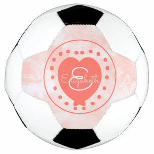 Girly Initial Monogram Coral Watercolor Heart Fußball