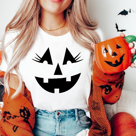 Girly Jack-O-Lantern Pumpkin Face Halloween T-Shirt