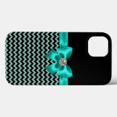 Girly Jeweled Turquoise Bow Case-Mate iPhone Hülle (Rückseite (Horizontal))