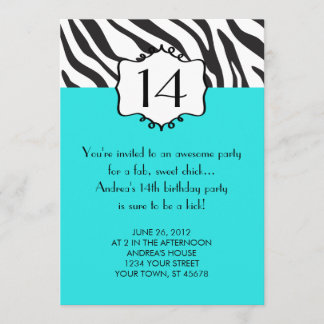 Girly Jugendlicherzebra-Geburtstags-Einladung Einladung