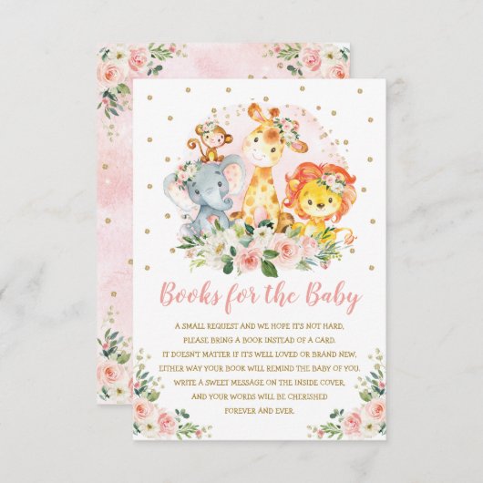 Girly Jungle Baby Shower Wilde Tiere buchen Begleitkarte (Vorne/Hinten)
