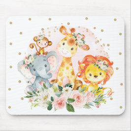 Girly Jungle Safari Tiere Blush Gold Blume Mousepad