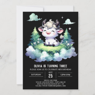 Girly Kids Cow Geburtstag Einladung