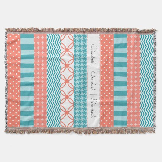 Girly Koralle und aquamarines Washi Band-Muster Decke (Vorderseite)