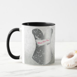 Girly Korsett Neujahr Schwarz/Weiß Faux Glitter Tasse
