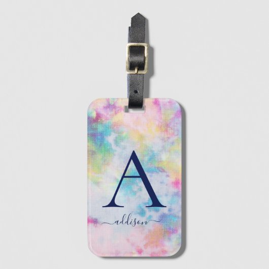 Girly-Krawatte-Dye-farbiger Monogramm-Name Gepäckanhänger (Vorderseite Vertikal)