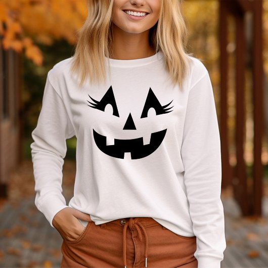 Girly Kürbislaterne Pumpkin Face Halloween T-Shirt